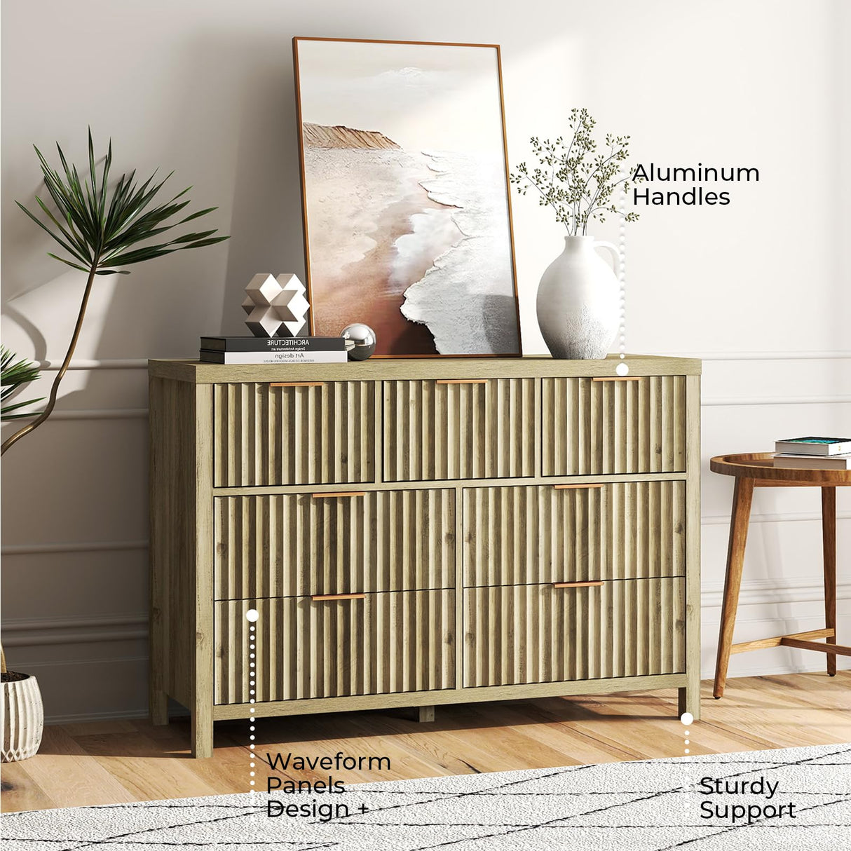 Dresser for Bedroom, 7 Drawer Fluted Dressers