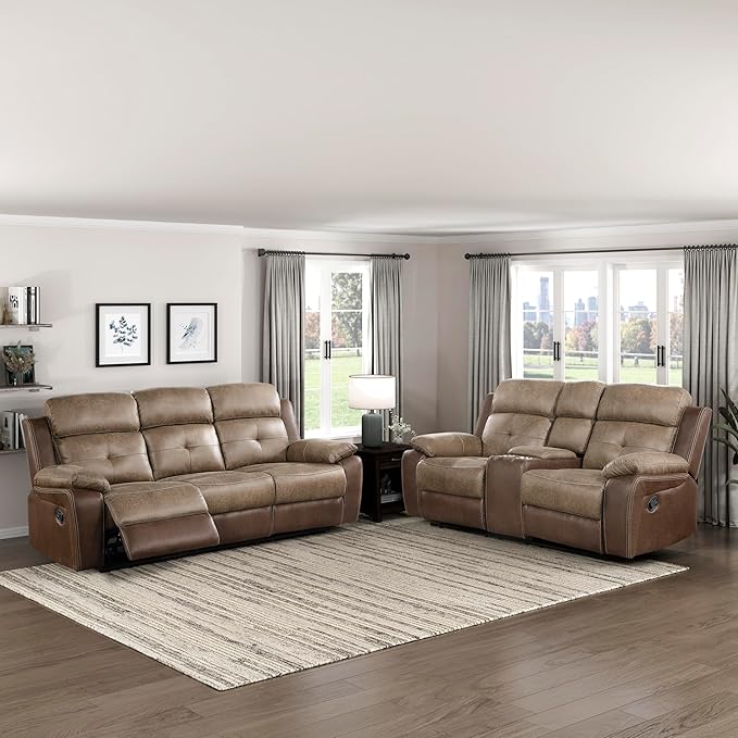 Marianna Polished Microfiber Double Glider Reclining Loveseat, Brown