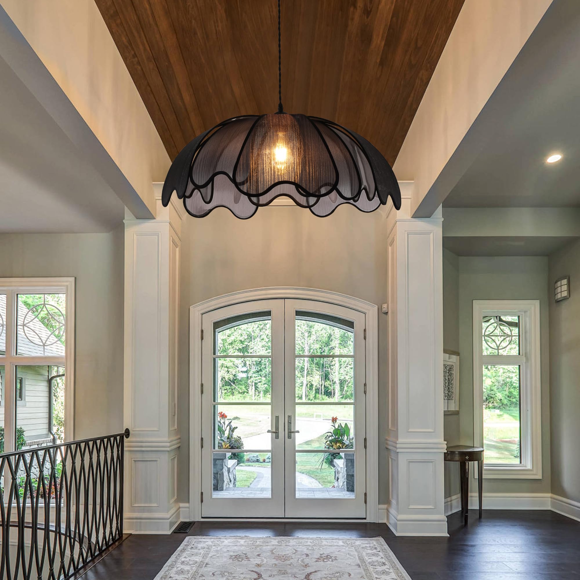 LZUHYSPG Black Bohemian-Style 24-inch Hand-Woven Chandelier, Country Chandelier Hanging Lamps, Dining Room, Kitchen Island, Bedroom, Living Room, Corridor