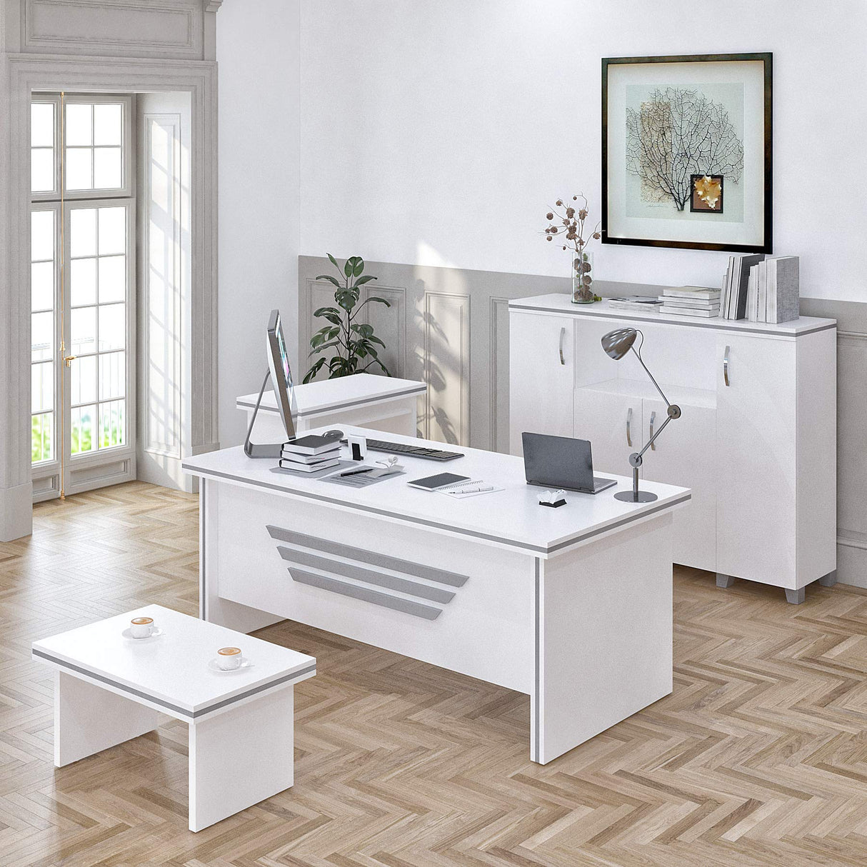 Casa Mare 71" Wood Office Furniture Set of 4pcs | Modern Executive Desk