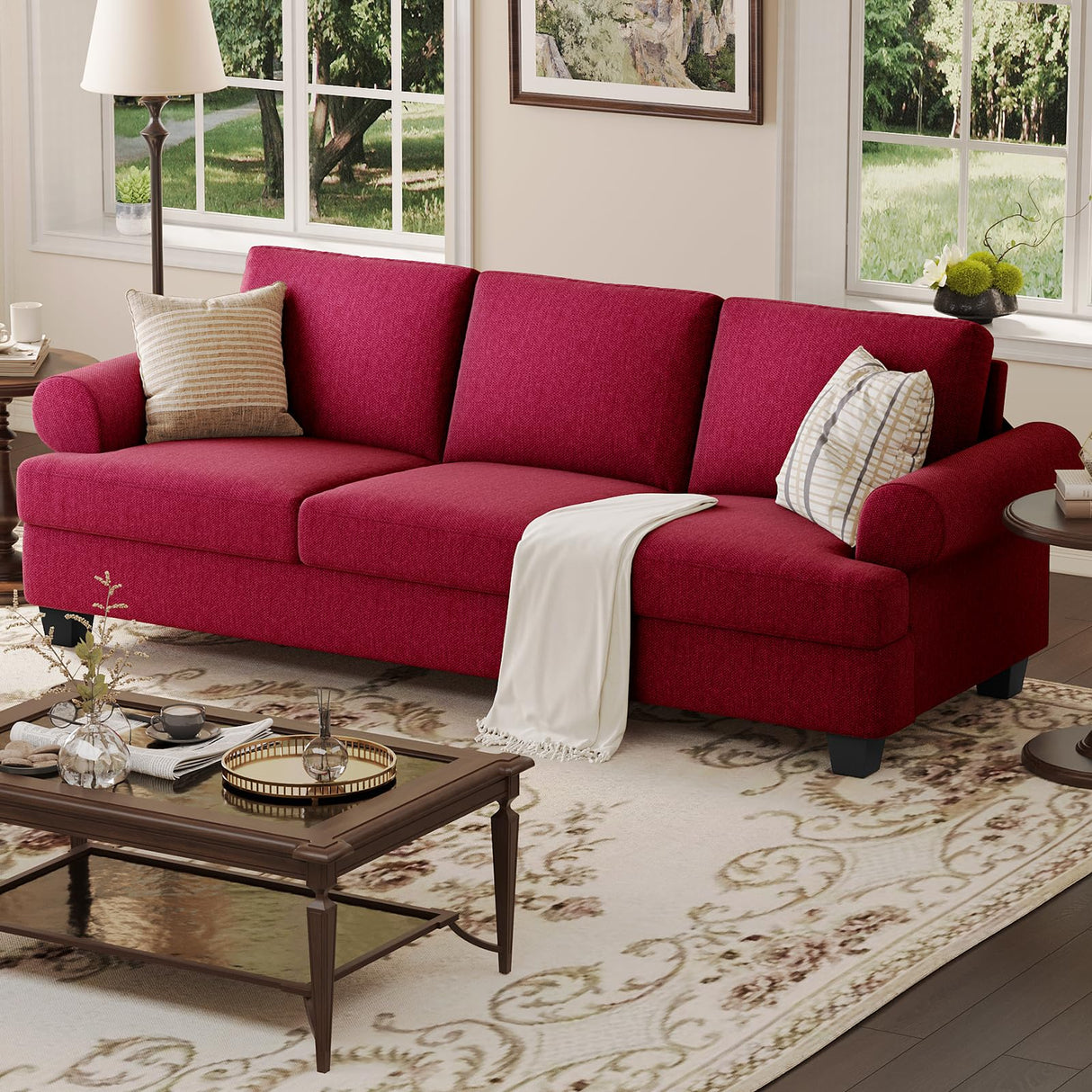 91 Inch Lawson Sofa with Extra Deep Seats Oversize, Mid-Century 3-Seat Sofa Couch