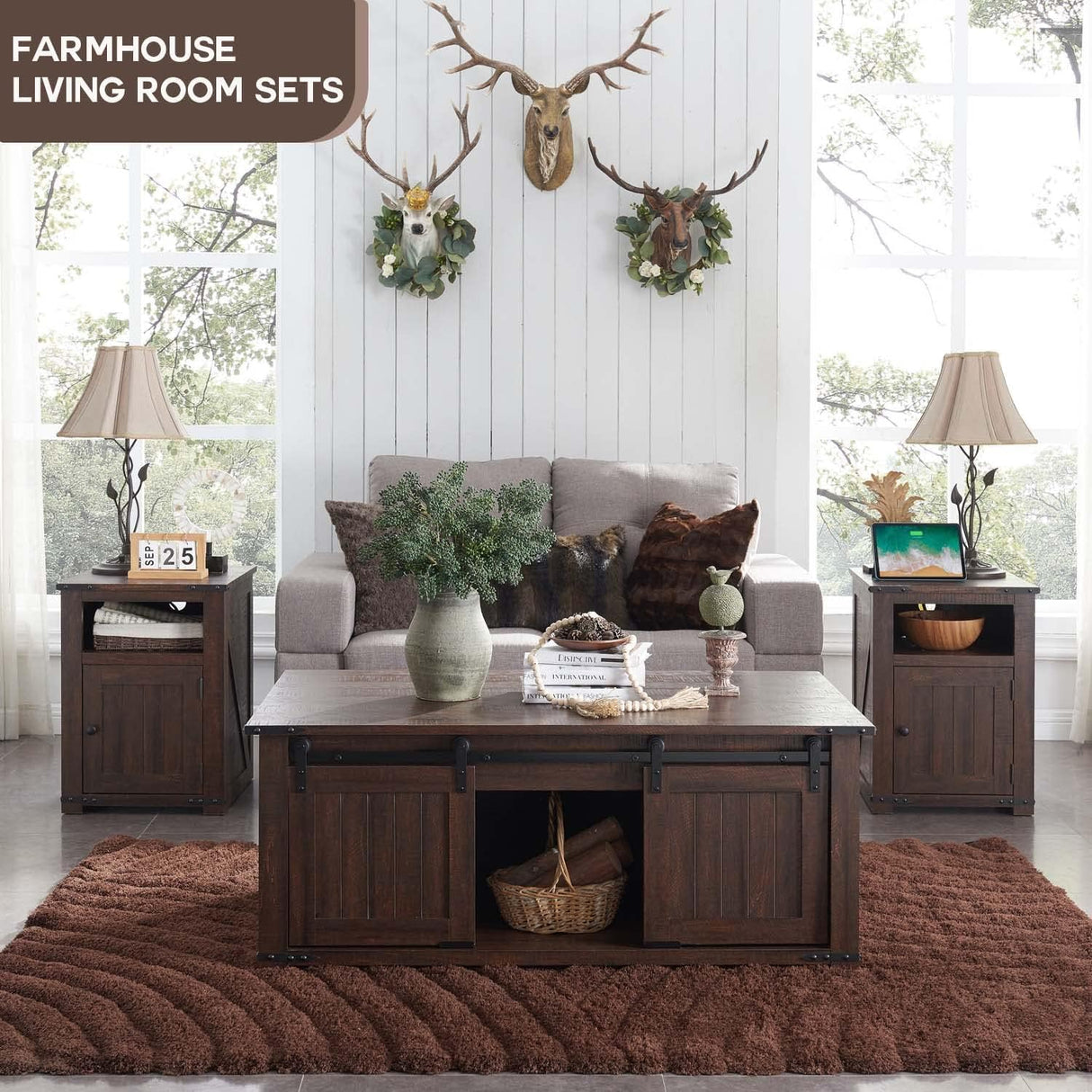 Lift Top Coffee Table with Double Storage Spaces, Farmhouse Rustic Wood Center Table