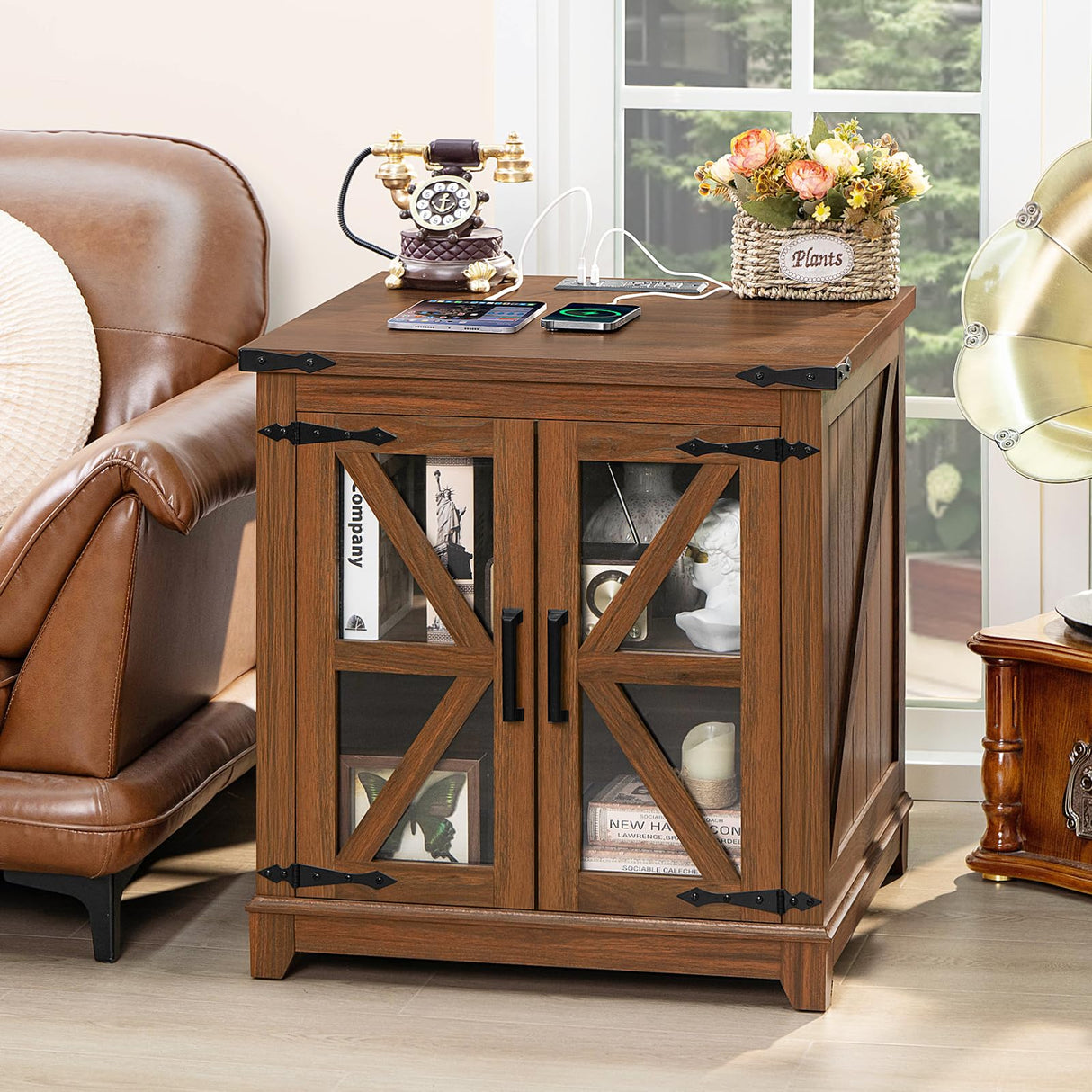 Farmhouse End Table,24" Large Sofa Side Table