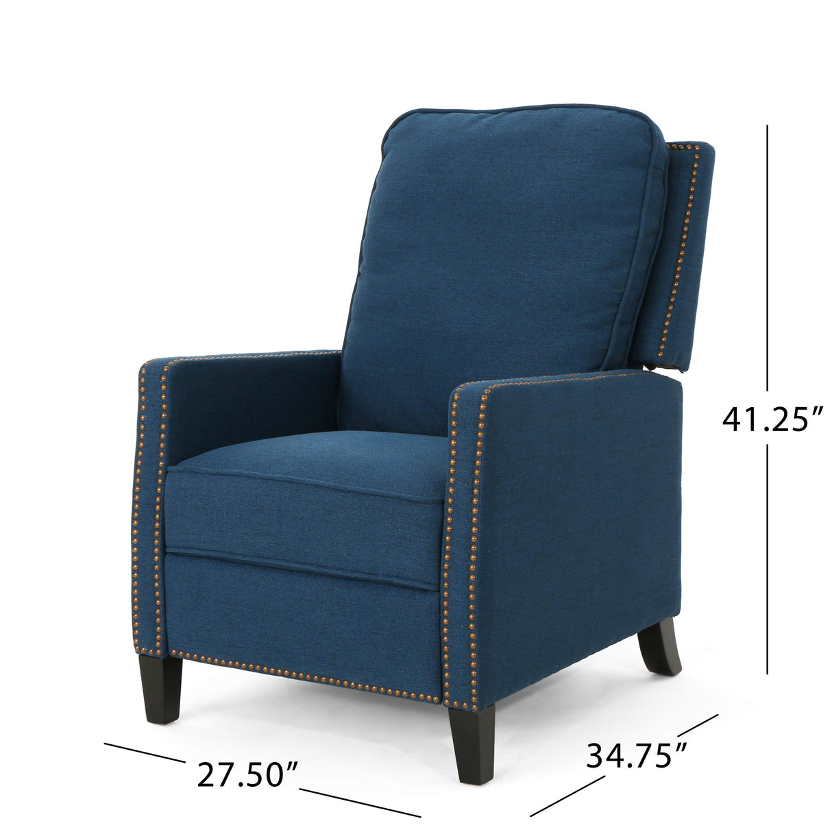 Armstrong Recliner, Navy Blue + Dark Brown