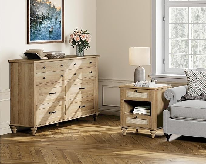 3 Piece Bedroom Set - Includes Bedroom 8 Drawer Dresser, Set of 2 Bedside Tables