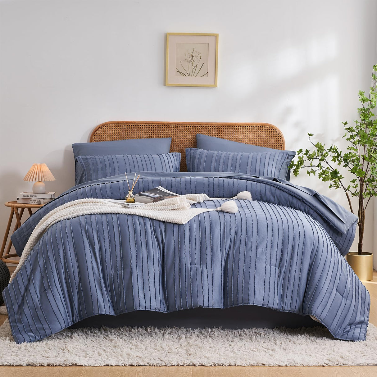 Luxury King Size Comforter Set – 7-Piece Blue Tufted Bed-in-a-Bag for Ultimate Comfort