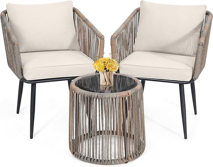 3 Pieces Patio Rattan Bistro Conversation Set