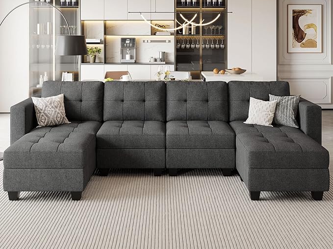 Light Grey L Shape 5-Seat Modular Sectional Sofa with Storage
