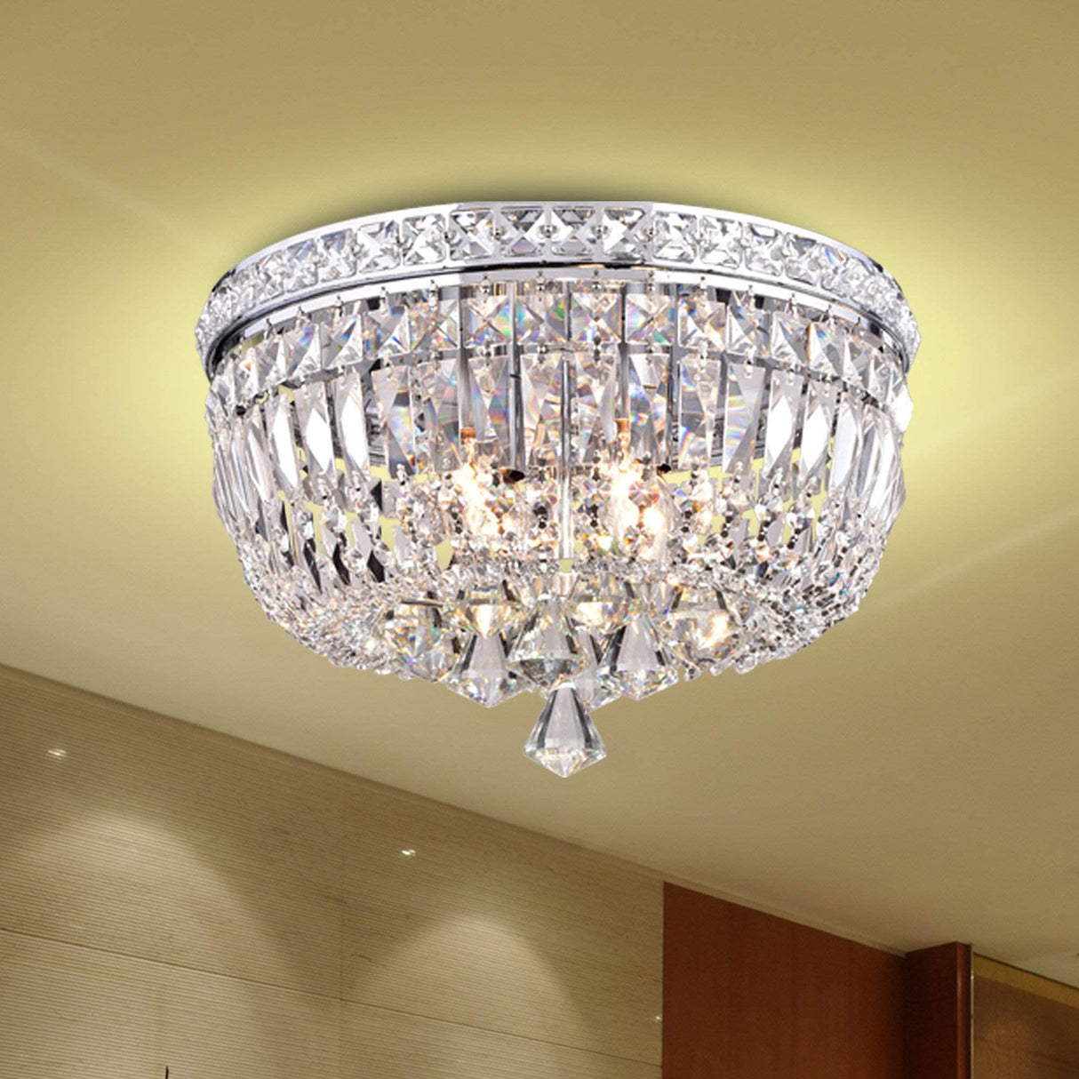 Elisa Chrome Iron and Crystal 4-Light Flush-Mount Chandelier