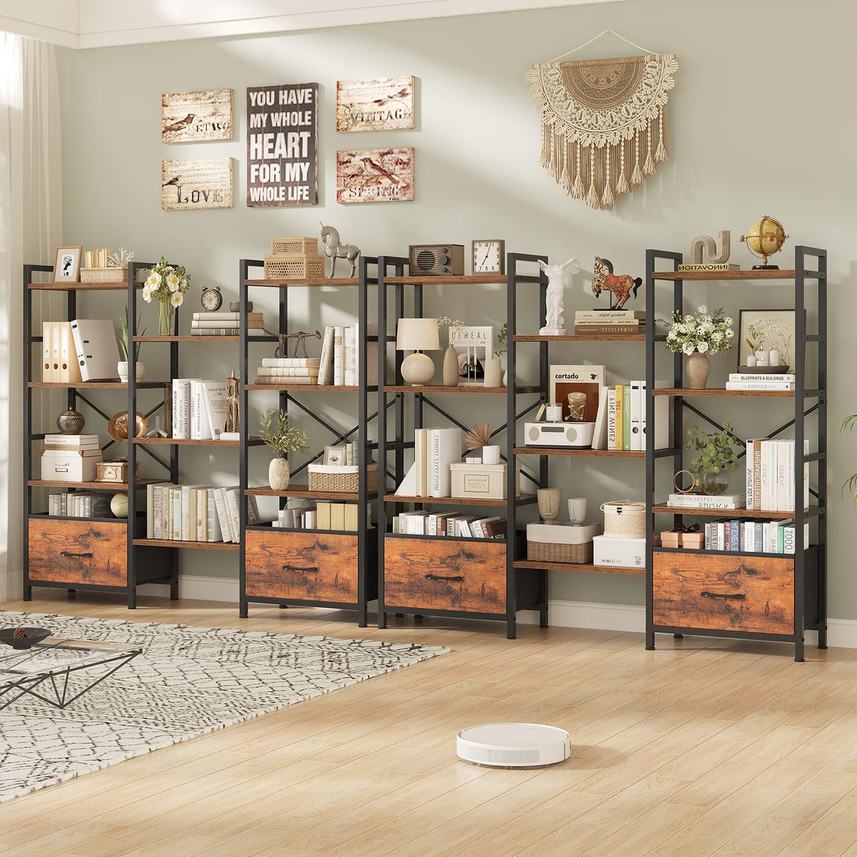Bookcases and Bookshelves, Triple Wide 4 Tiers Bookshelf