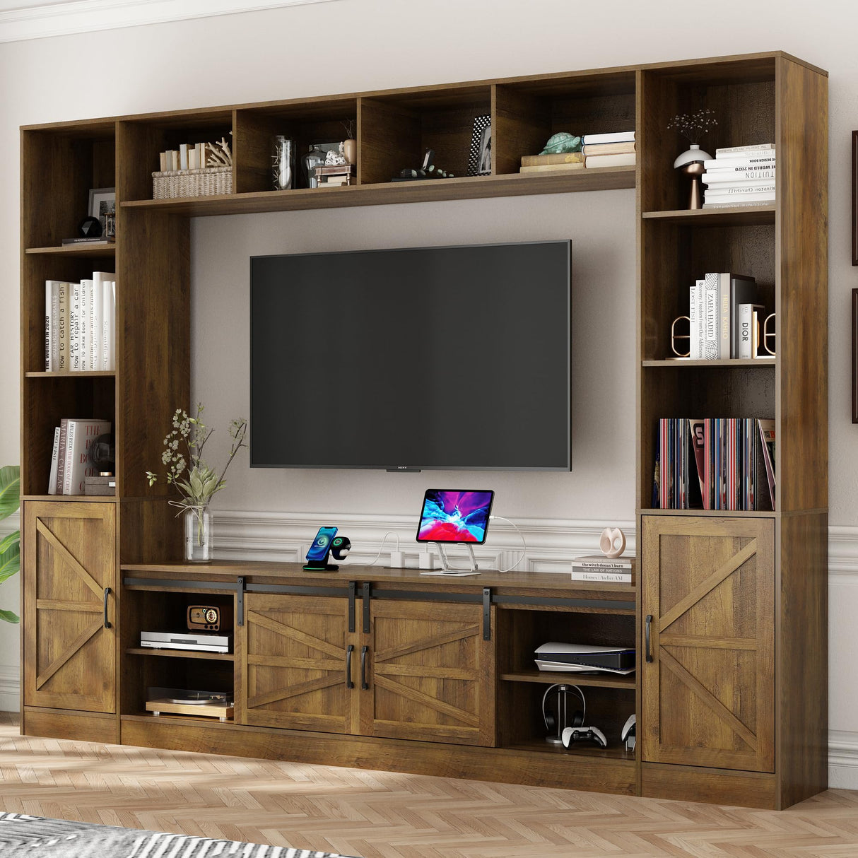 103" Farmhouse Wall Unit TV Stand with Storage for TVs up to 80"