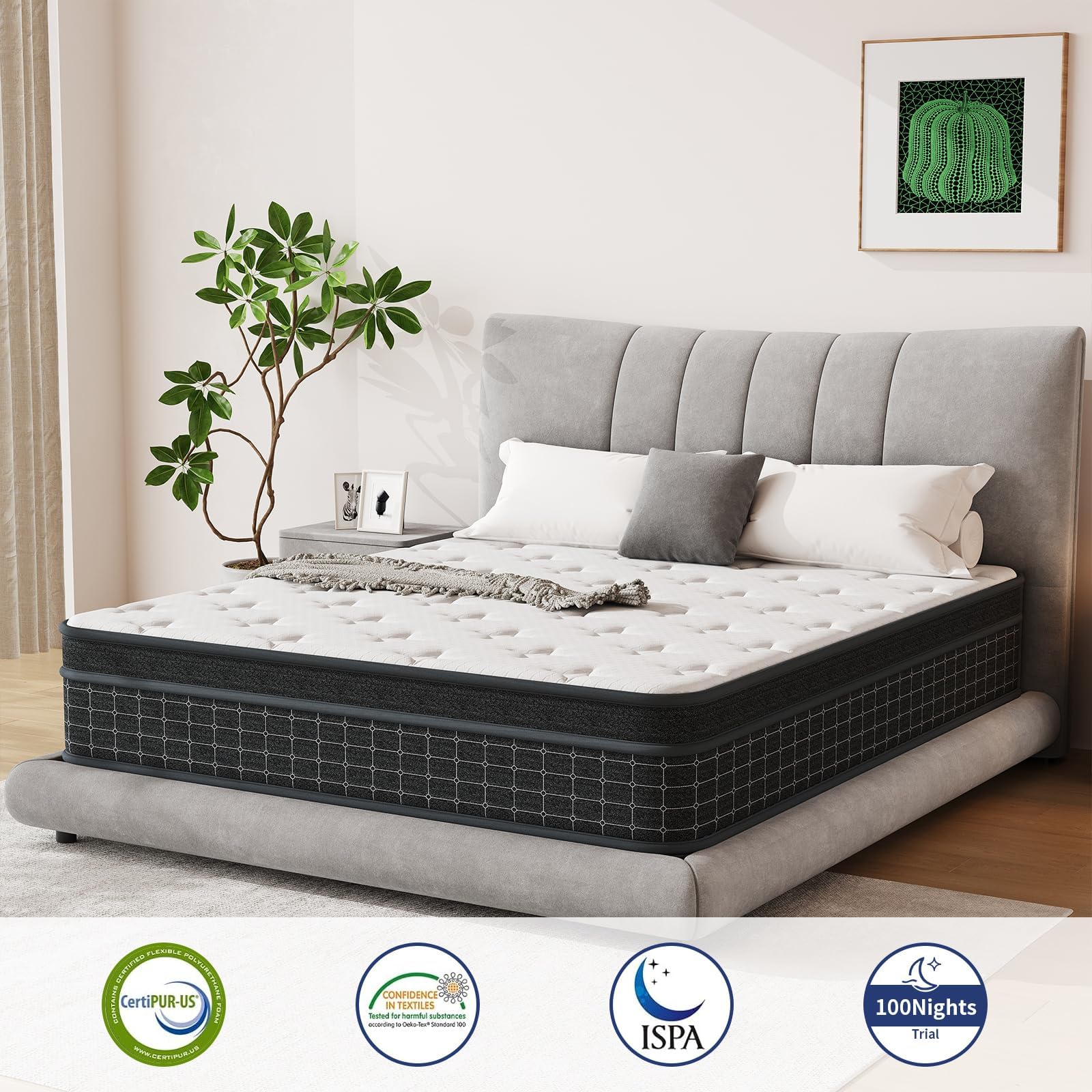 King Size Mattress, 12 Inch King Mattress in a Box, Memory Foam Hybrid Matress with Individual Pocket Spring