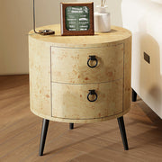 Round Side Table with Drawers Modern Night Stand with Storage Wooden Accent End Table