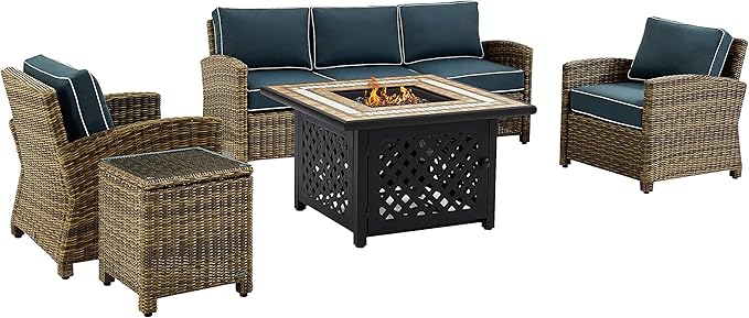 Bradenton 5-Piece Wicker Outdoor Sofa Patio Furniture Set with Propane Gas Fire Pit Table