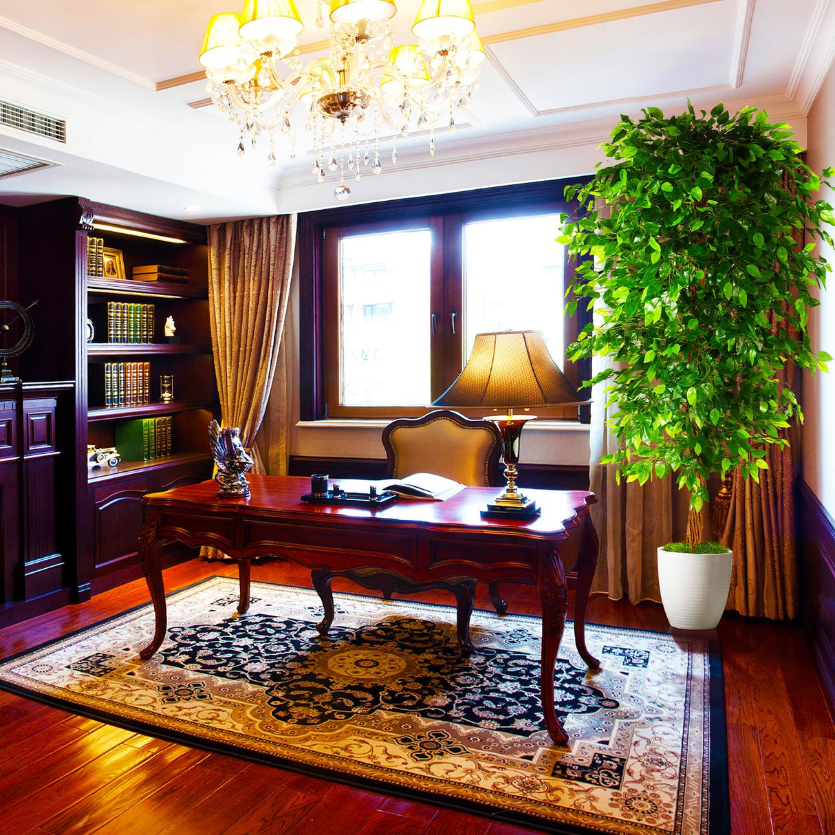 7ft Artificial Ficus Silk Tree (82in) with Plastic Nursery Pot Faux Tree,