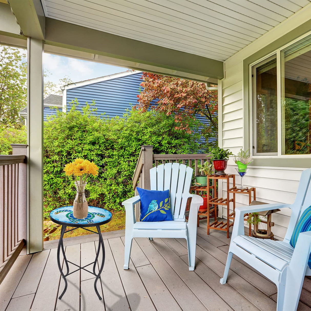 Patio Side Table Outdoor Accent Table Bistro Coffee Table Plant End Table Small Porch Table