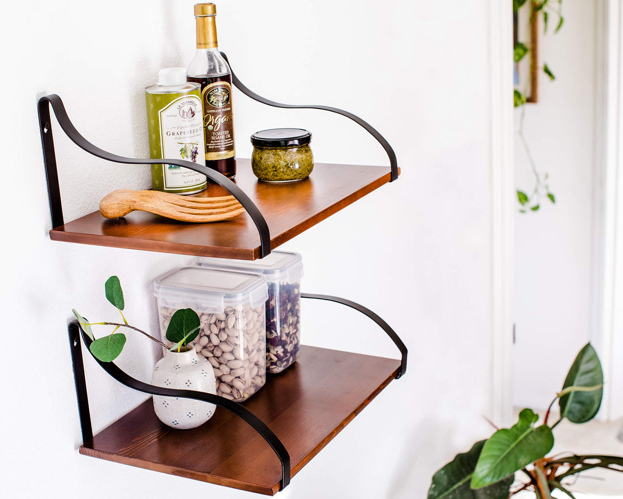 Floating Wall Shelves with Brackets, Solid Wood, Rustic Wall Mounted Large Shelving