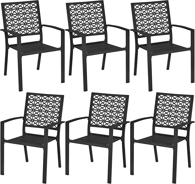 Outdoor Patio Dining Chairs Set of 6 with Armrests and Metal Frame