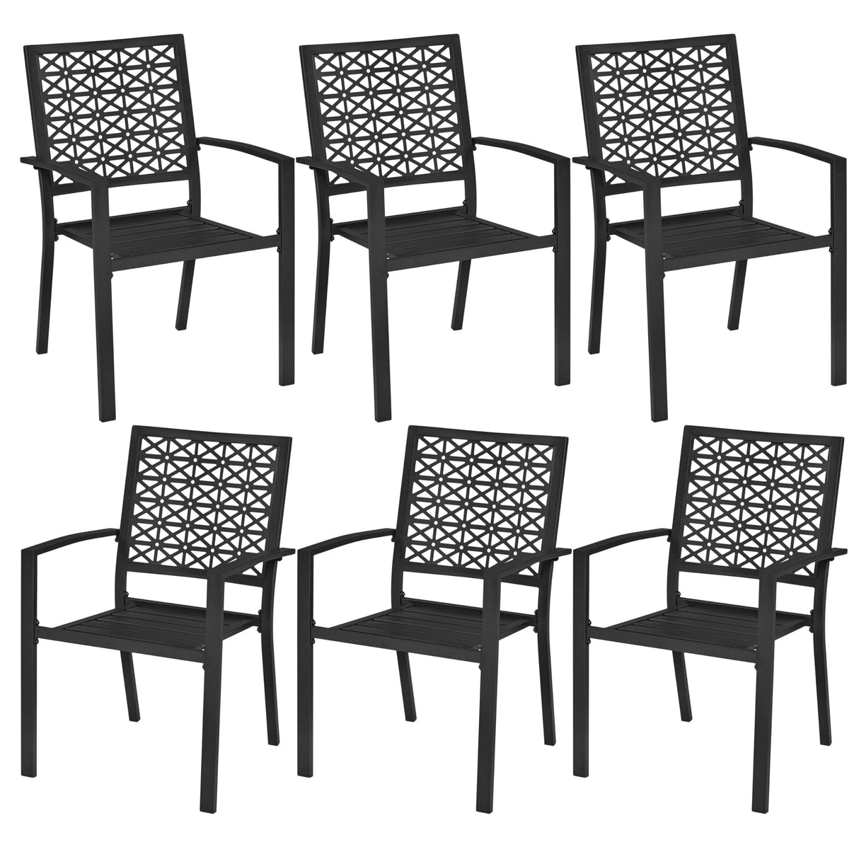 Outdoor Patio Dining Chairs Set of 6 with Armrests and Metal Frame