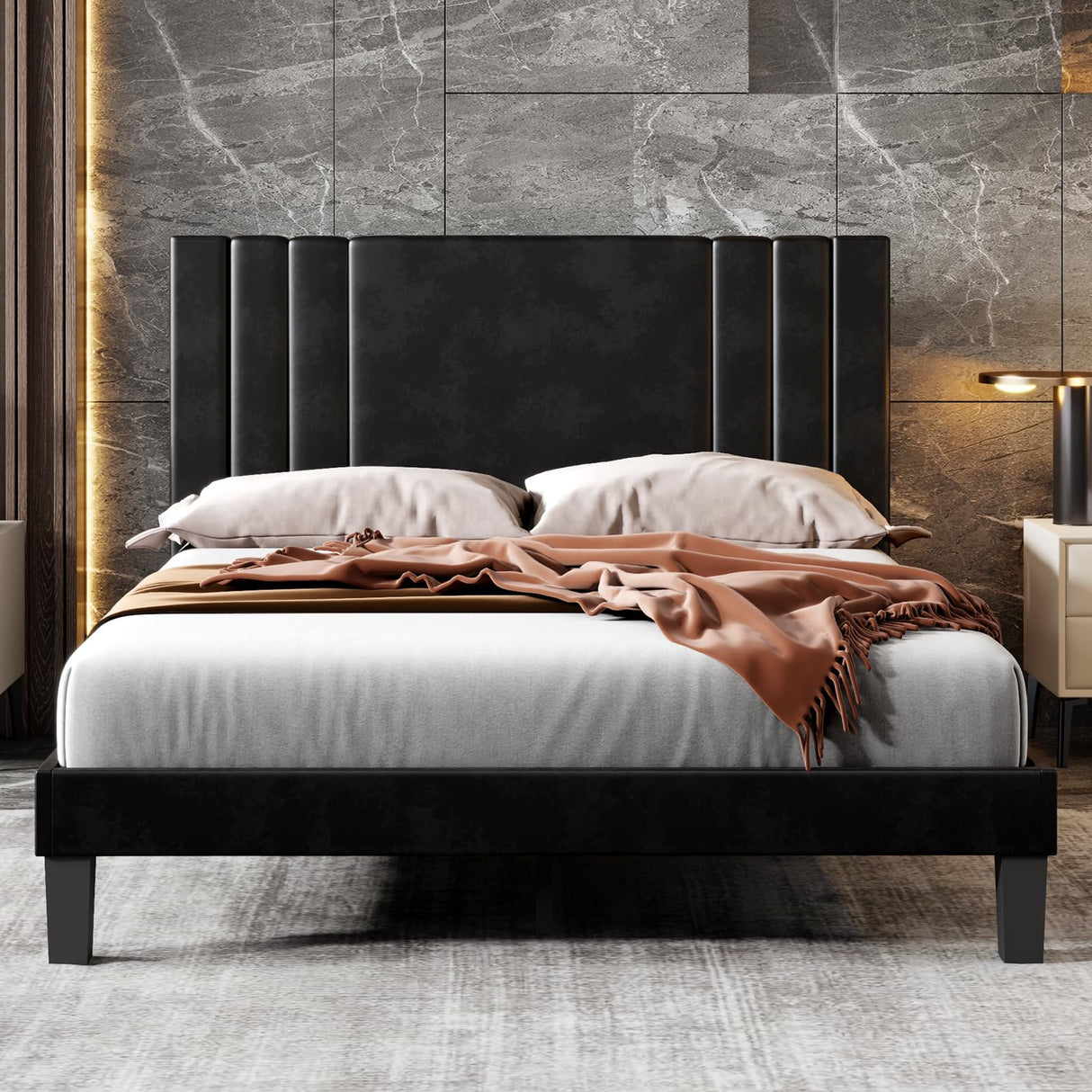 Bed Frame/with Reinforced Strong Support Legs and Headboard