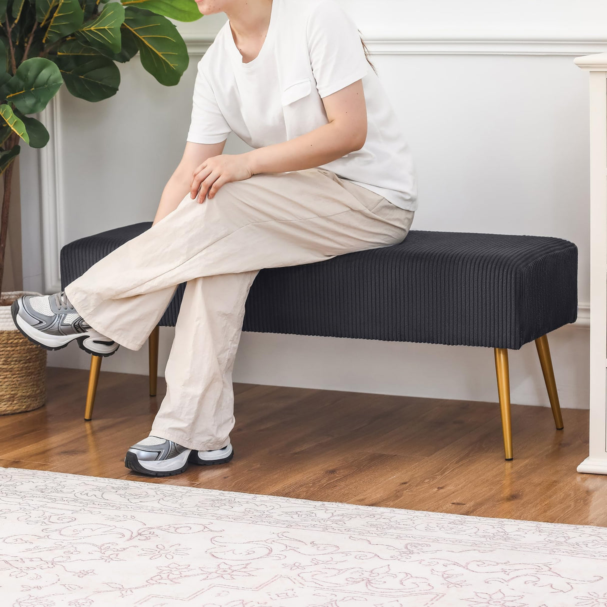 Ottoman Bench, End of Bed 44" Velvet Indoor Window Upholstered Padded Bench