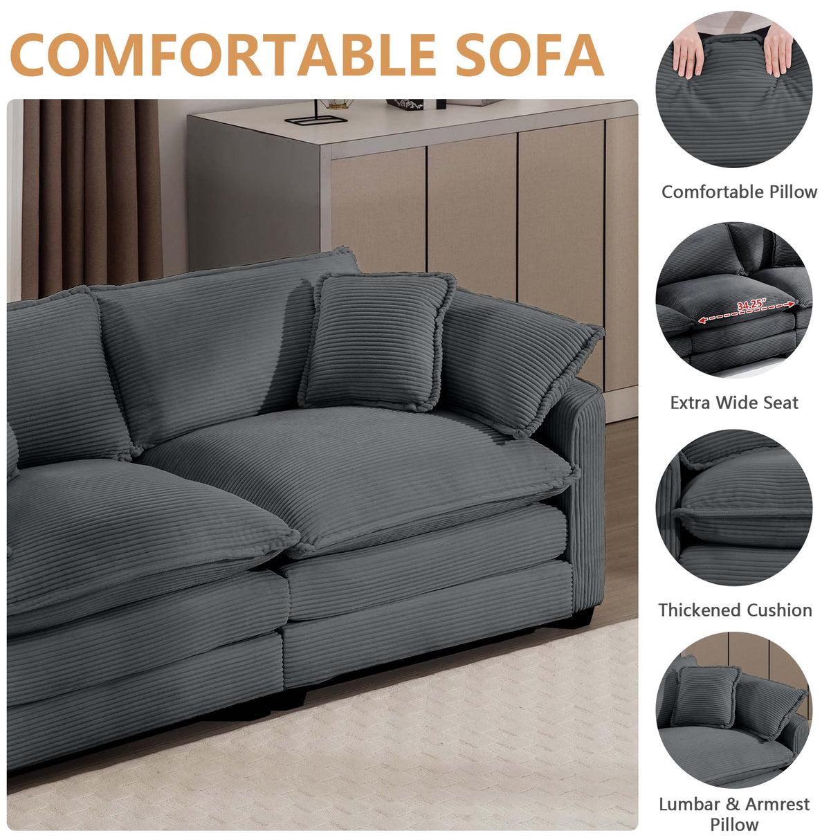 Oversized Modular Sectional Sofa, 80'' Modern Corduroy Comfy Cloud Couches for Living Room Apartment