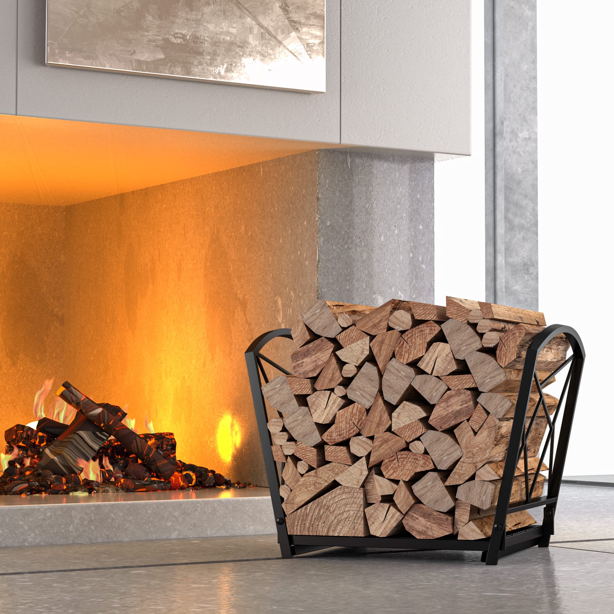Firewood Log Rack, Iron Wood Lumber Storage Holder for Fireplace