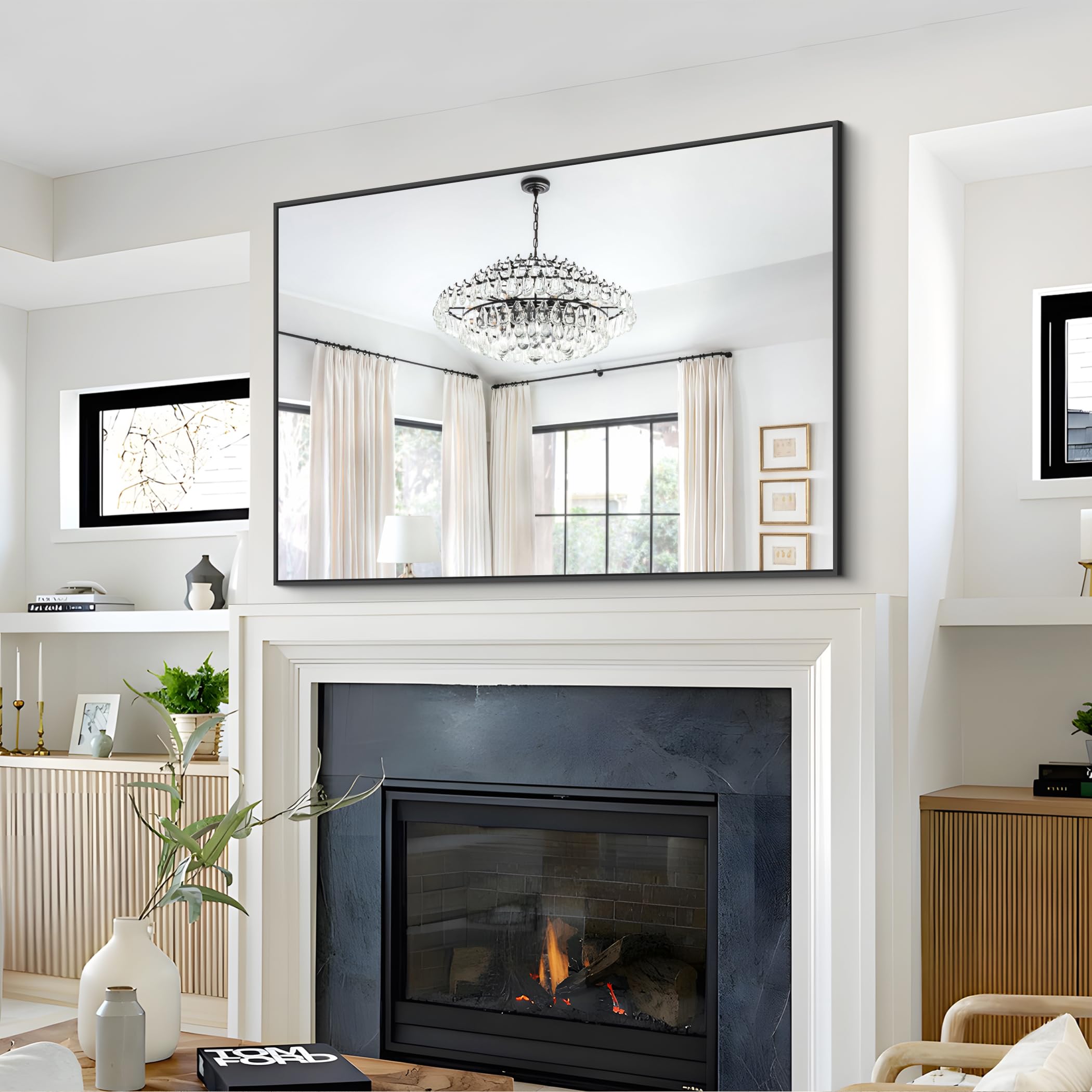 48x32 Mirror Bathroom, Black Rectangle Mirrors with Metal Frame