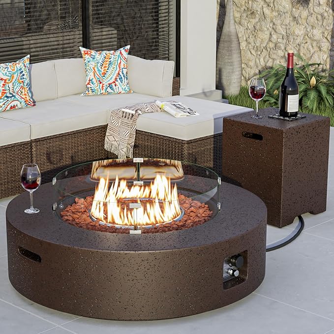 2-Piece Outdoor Propane Firepit Table Set w Tank Table