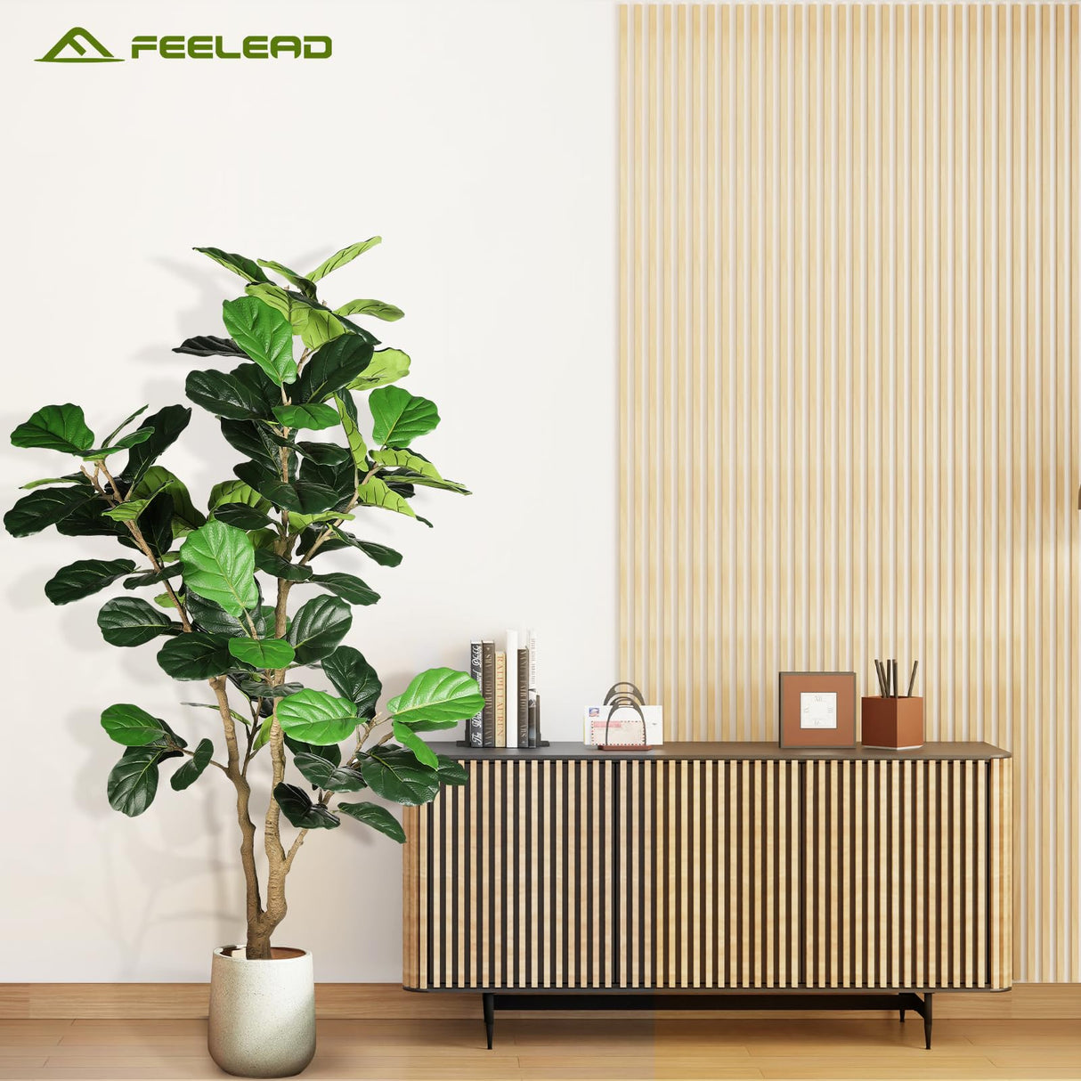 Feelead Artificial Fiddle Leaf Fig Tree - 6ft Artificial Plant Large Fake Fig Leaf Tree with Plastic Nursery Pot