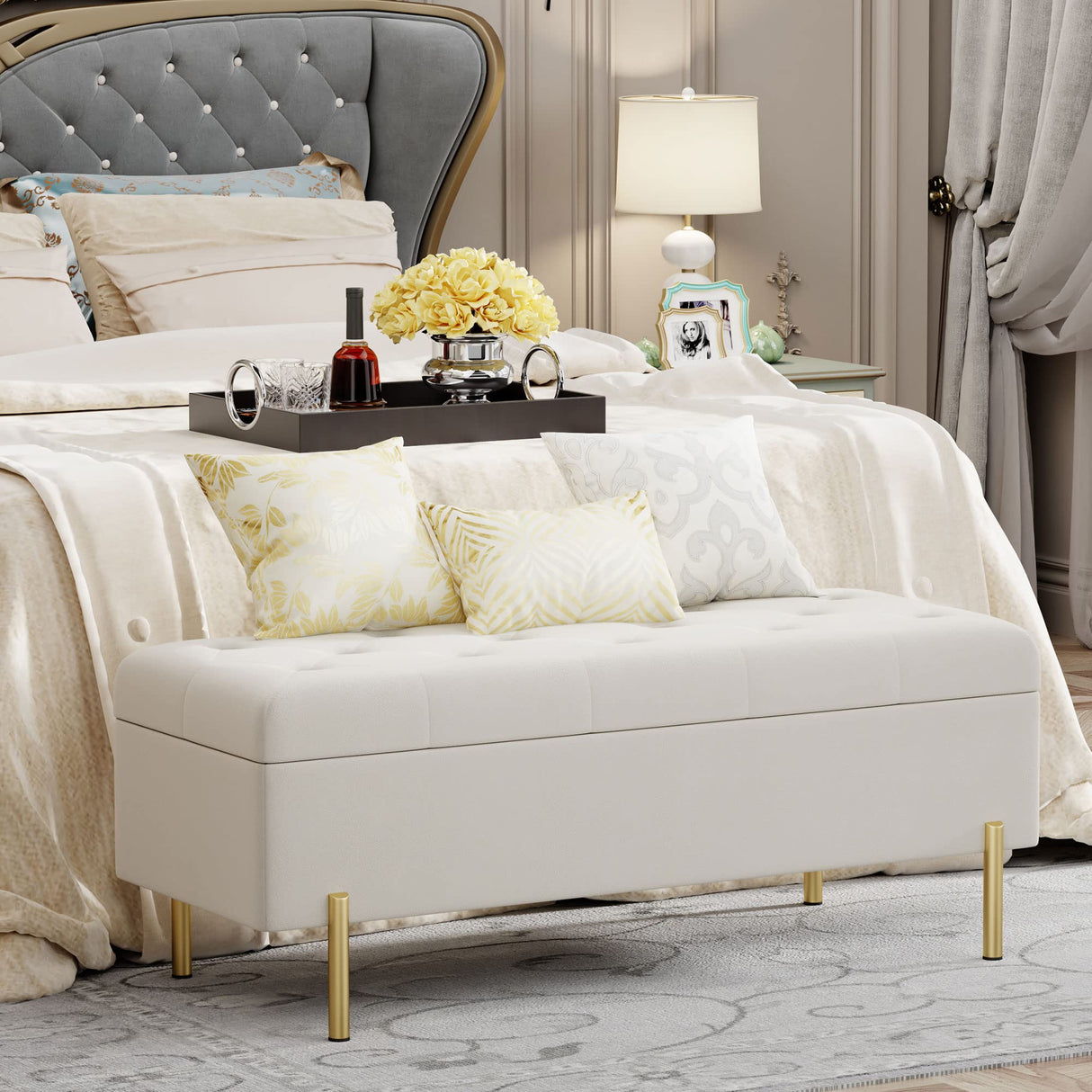 Velvet Storage Bench, Modern Bedroom Bench