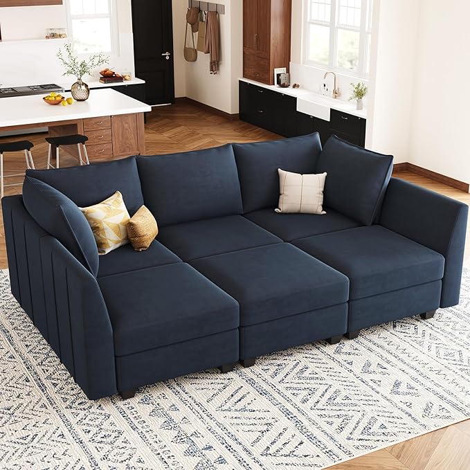 99.3”W L-Shaped Down Filled Sectional Couch, 4 Seater Modular Sofa