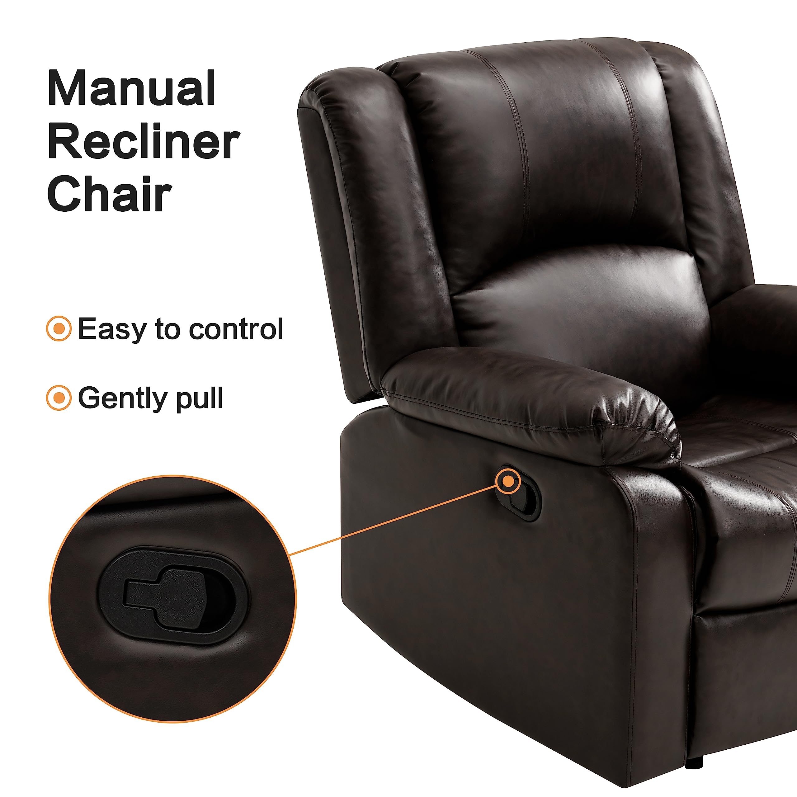 CloudNest Bonded Leather Recliner Chair – Plush Cushion, Pull Ring Recline
