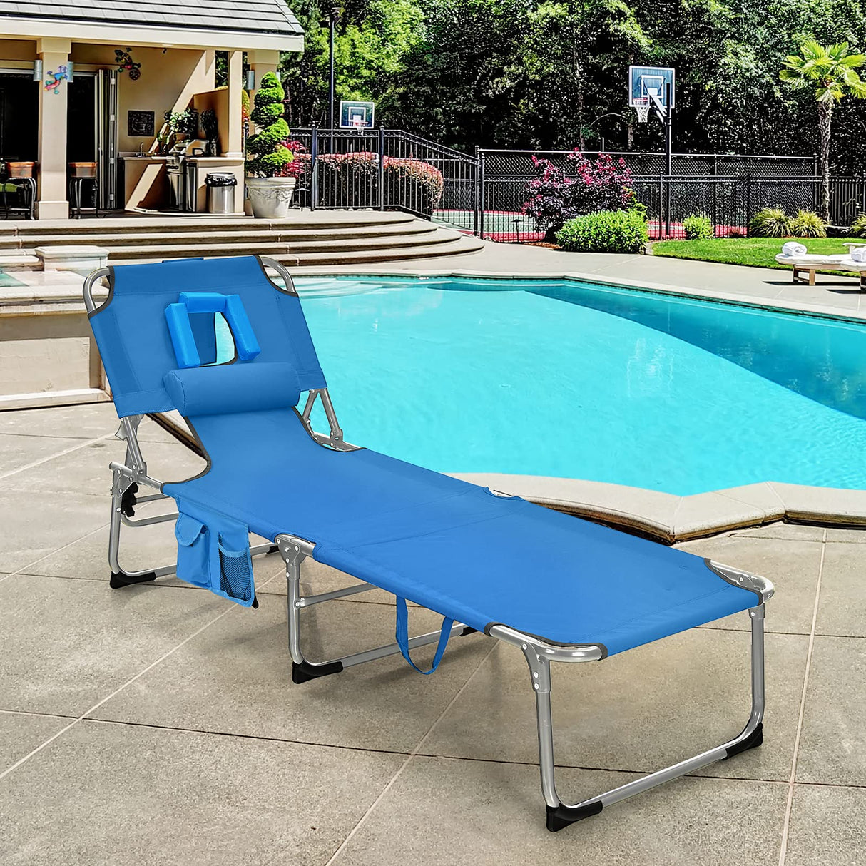 Lounge Chair for Outside, Portable Folding Beach Lounger w/ 5 Backrest Positions, Face