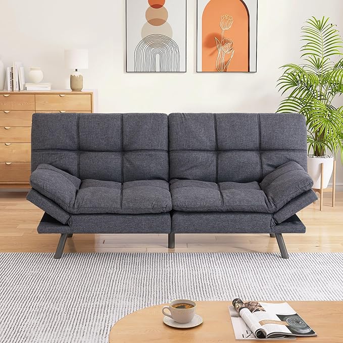 Memory Foam Futon Sofa Bed Couch,Linen Fabric Convertible Futon Sofa