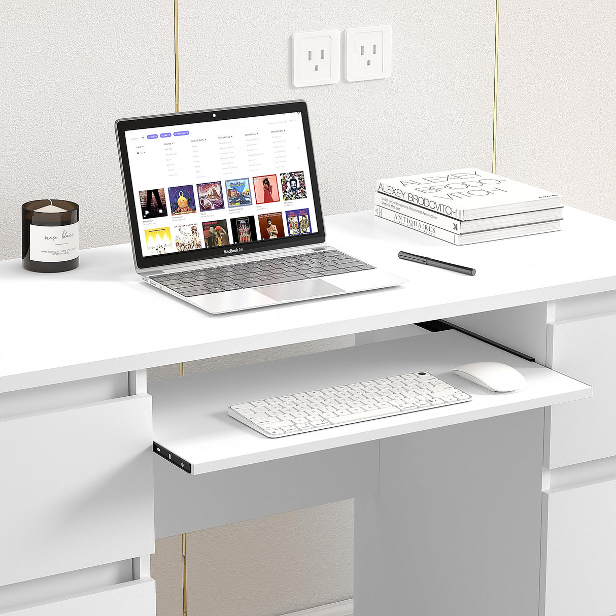 Computer Desk - White Desk with 6 Drawers, 47 Inch Home Office Desk, Modern Writing Desk with Storage,