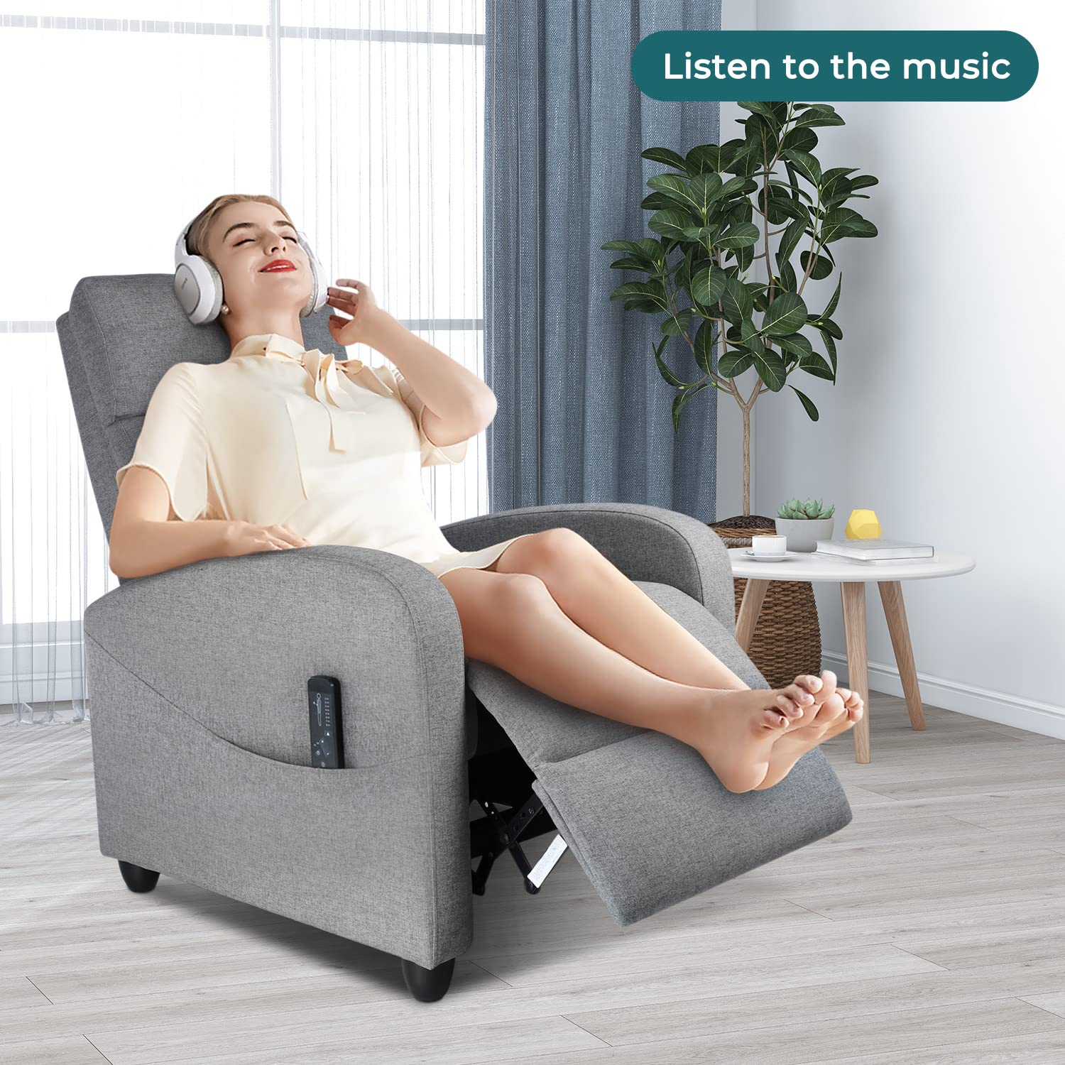 EaseNest Massage Recliner Chair – Fabric with Footrest & Wing Back Design