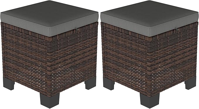 2 Pieces Outdoor Patio Ottomans, All Weather Wicker Outdoor Footstools