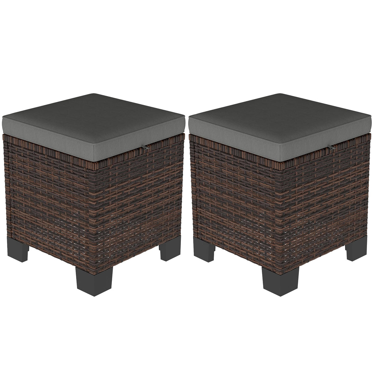 2 Pieces Outdoor Patio Ottomans, All Weather Wicker Outdoor Footstools