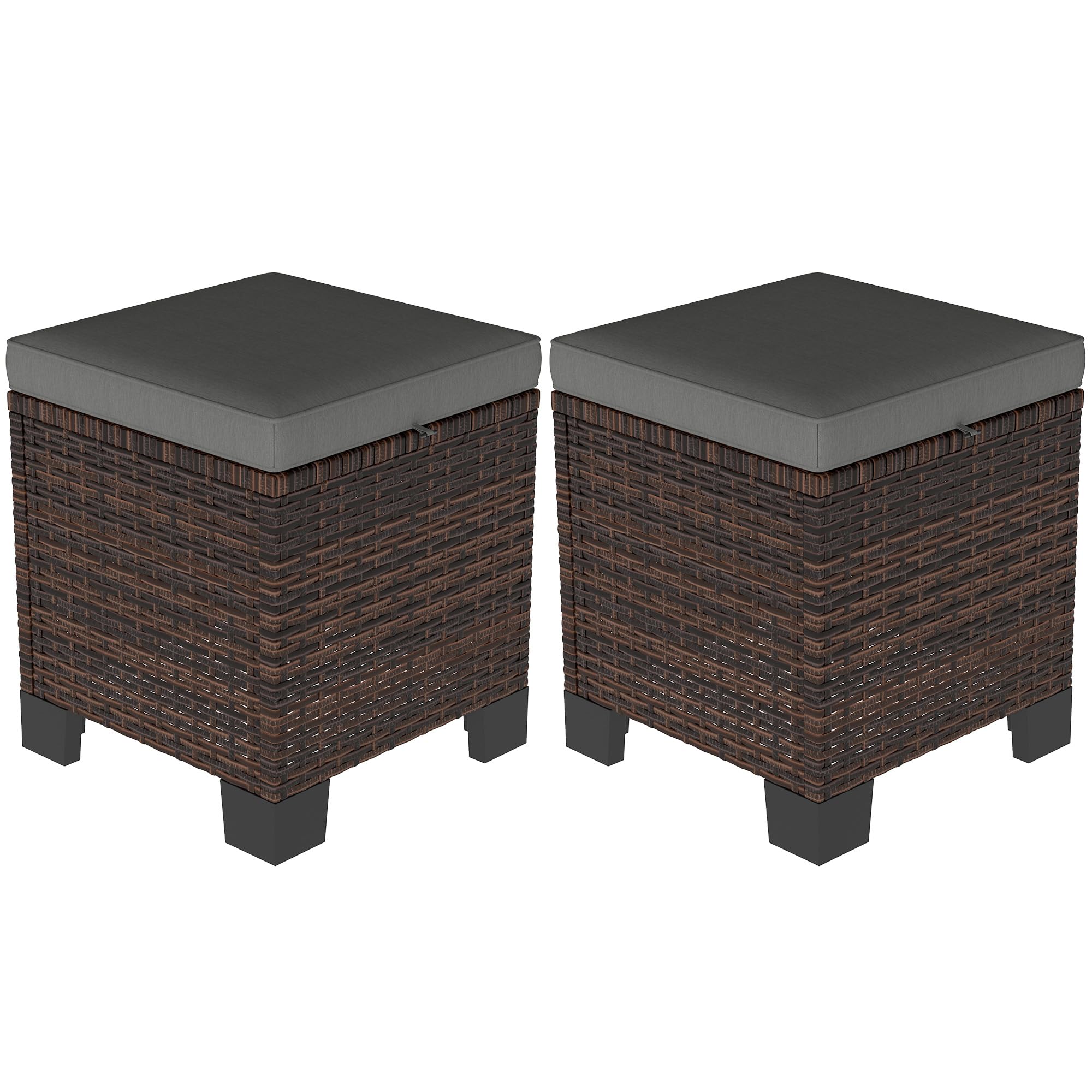 2 Pieces Outdoor Patio Ottomans, All Weather Wicker Outdoor Footstools