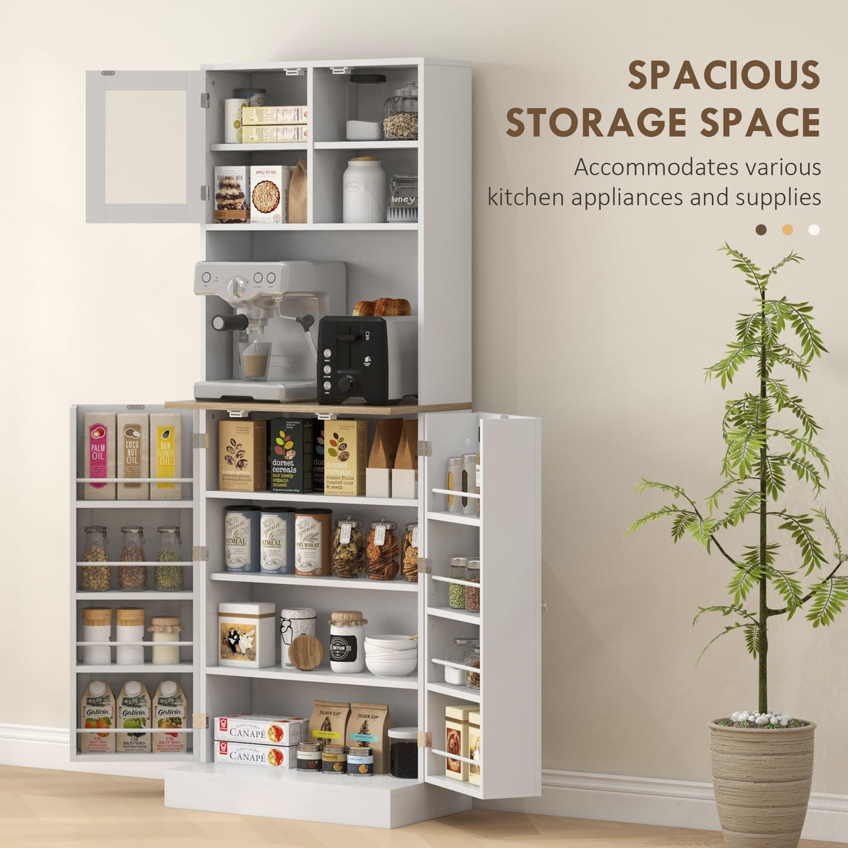 66.5" Pantry Cabinet with Microwave Stand, Freestanding Kitchen Storage Cabinet