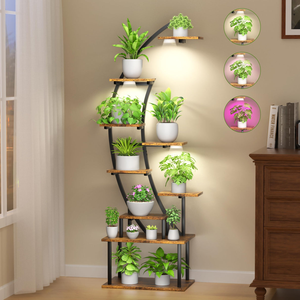 LumiBloom 9-Tier Half-Moon Plant Stand with LED Grow Lights