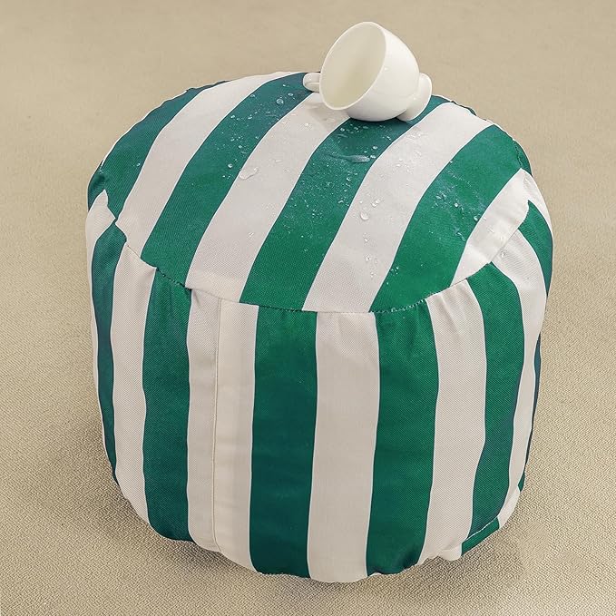 Waterproof Round Stuffed Pouf Ottoman, Indoor Outdoor Pouf Foot Stool Storage Ottoman