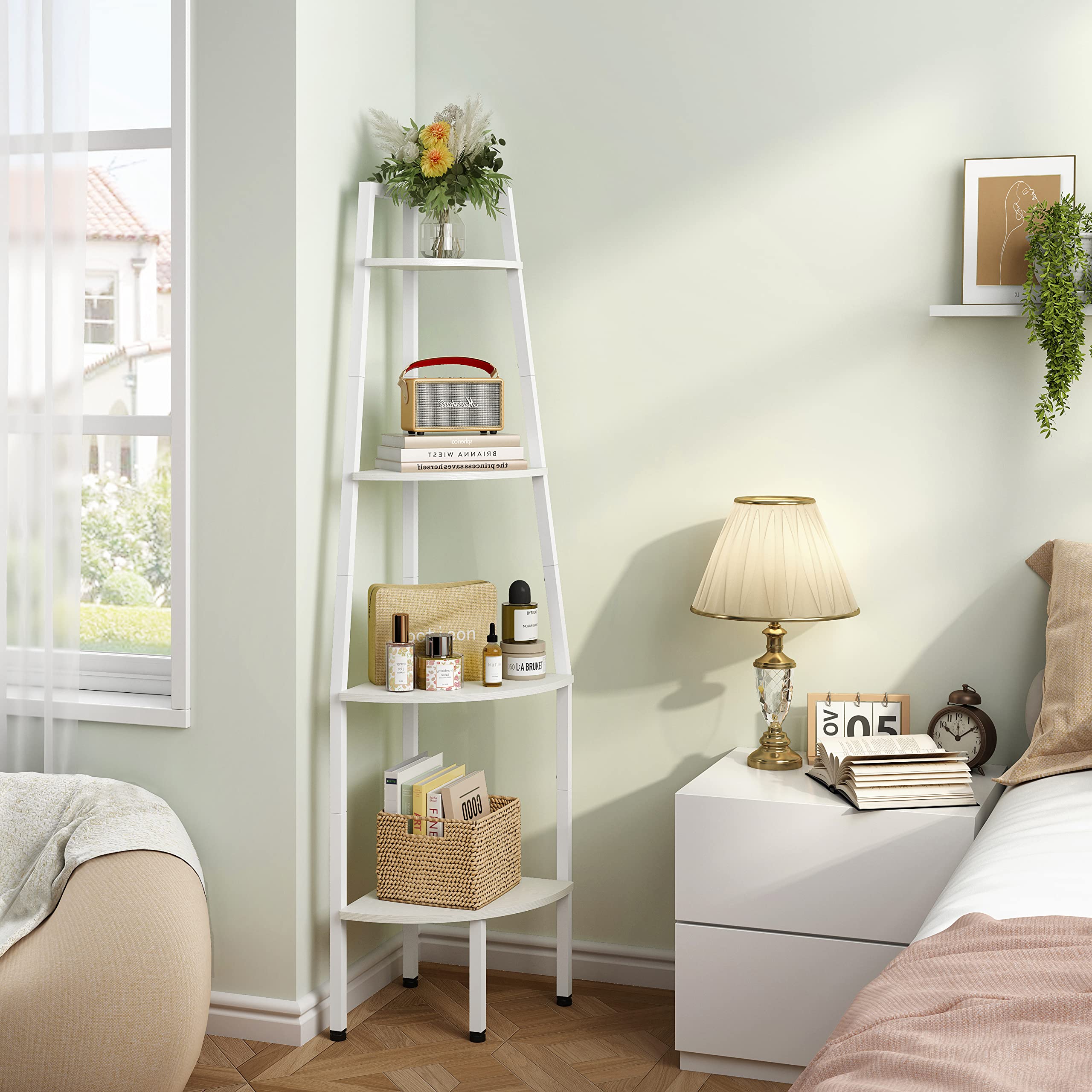 Minimalist 4-Tier Corner Ladder Shelf – Space Saving Display Stand