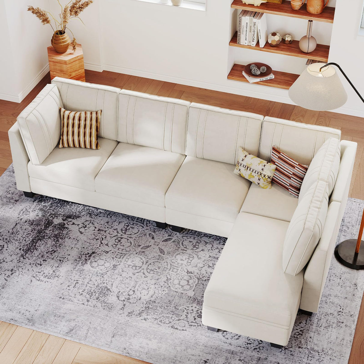 4 Seater Sectional Sofa with Reversible Chaise, Velvet L Shaped Sofa Sectional