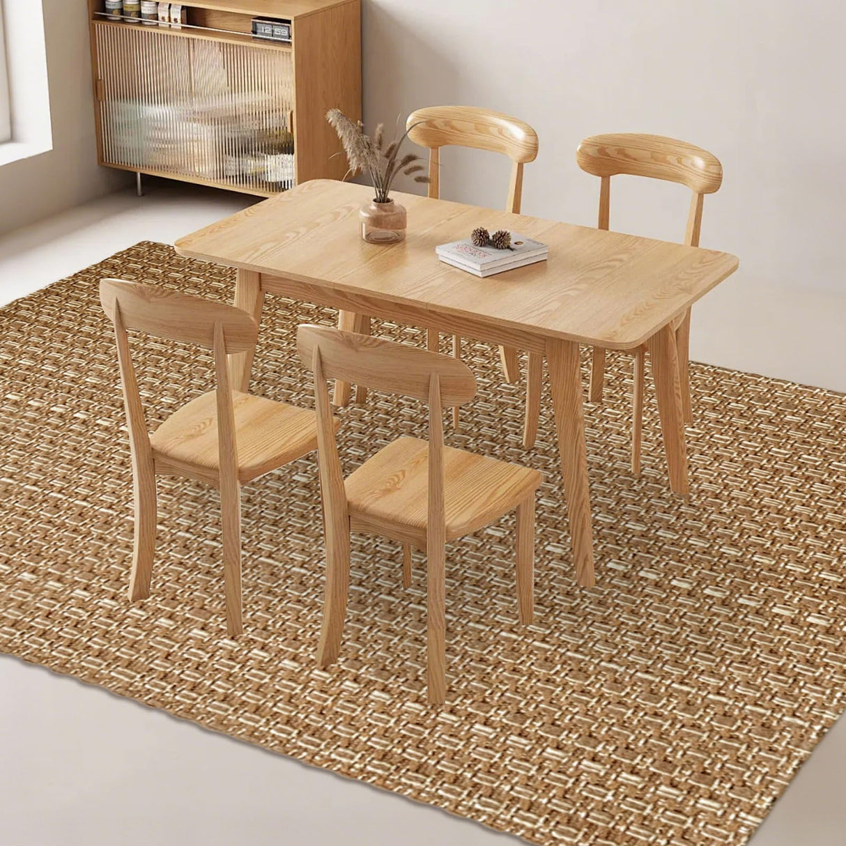 Washable Area Rug 5x7 - Non Slip Rubber Backed Faux Jute Rug