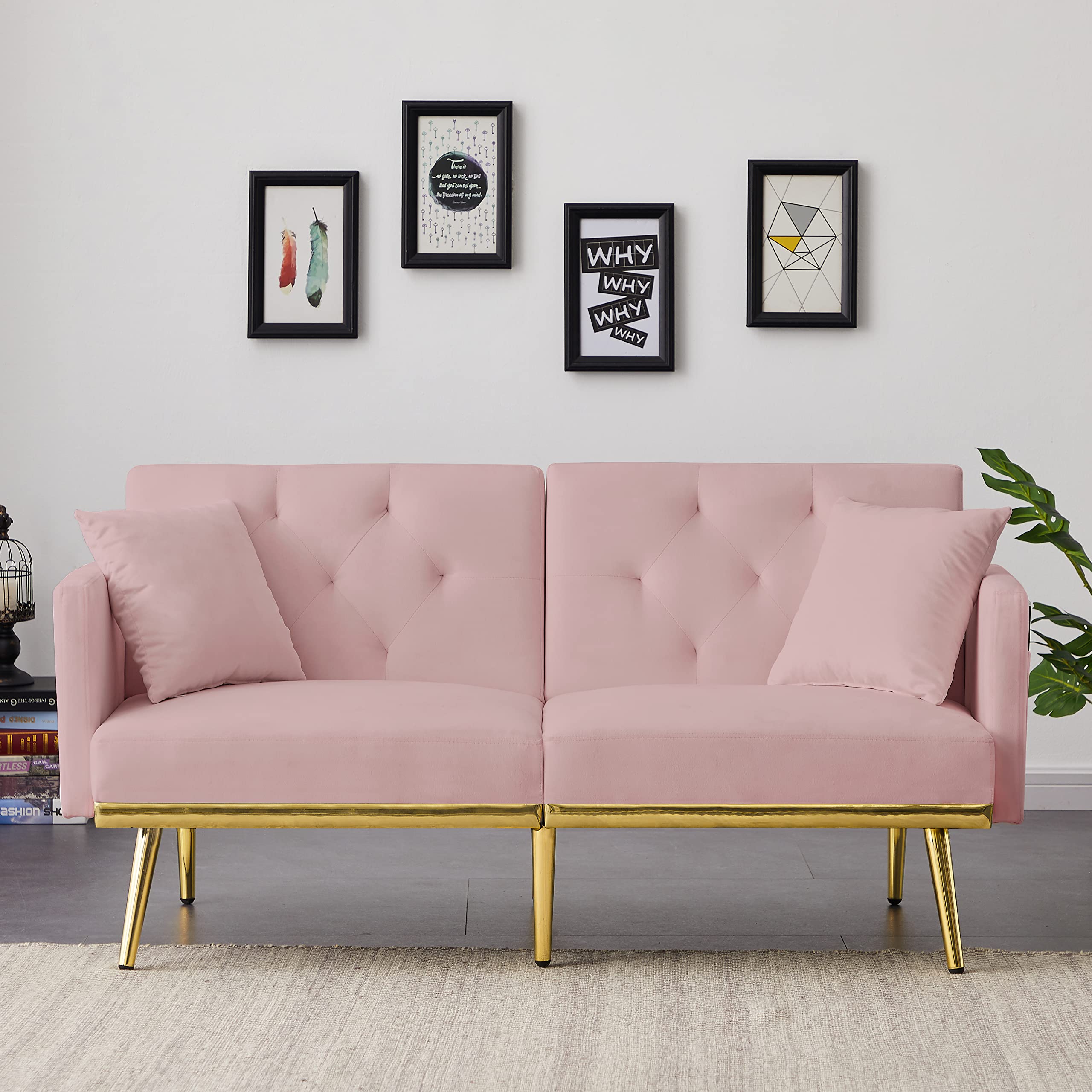 Convertible Futon Sofa Bed, 59-inch Modern Velvet Sleeper Sofa Small Loveseat