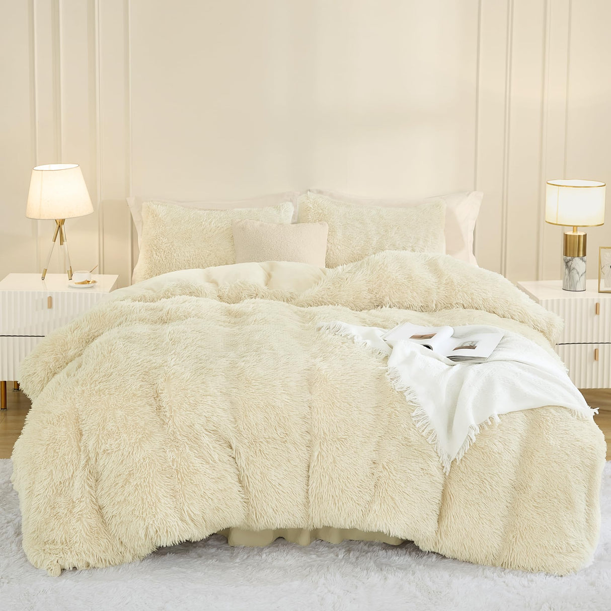 Faux Fur Beige Comforter Set King Size