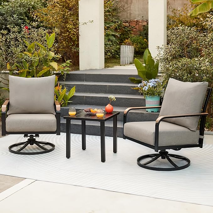 Outdoor Bistro Set, 3 Piece Swivel Glider Rocking Chairs Patio Conversation Furniture