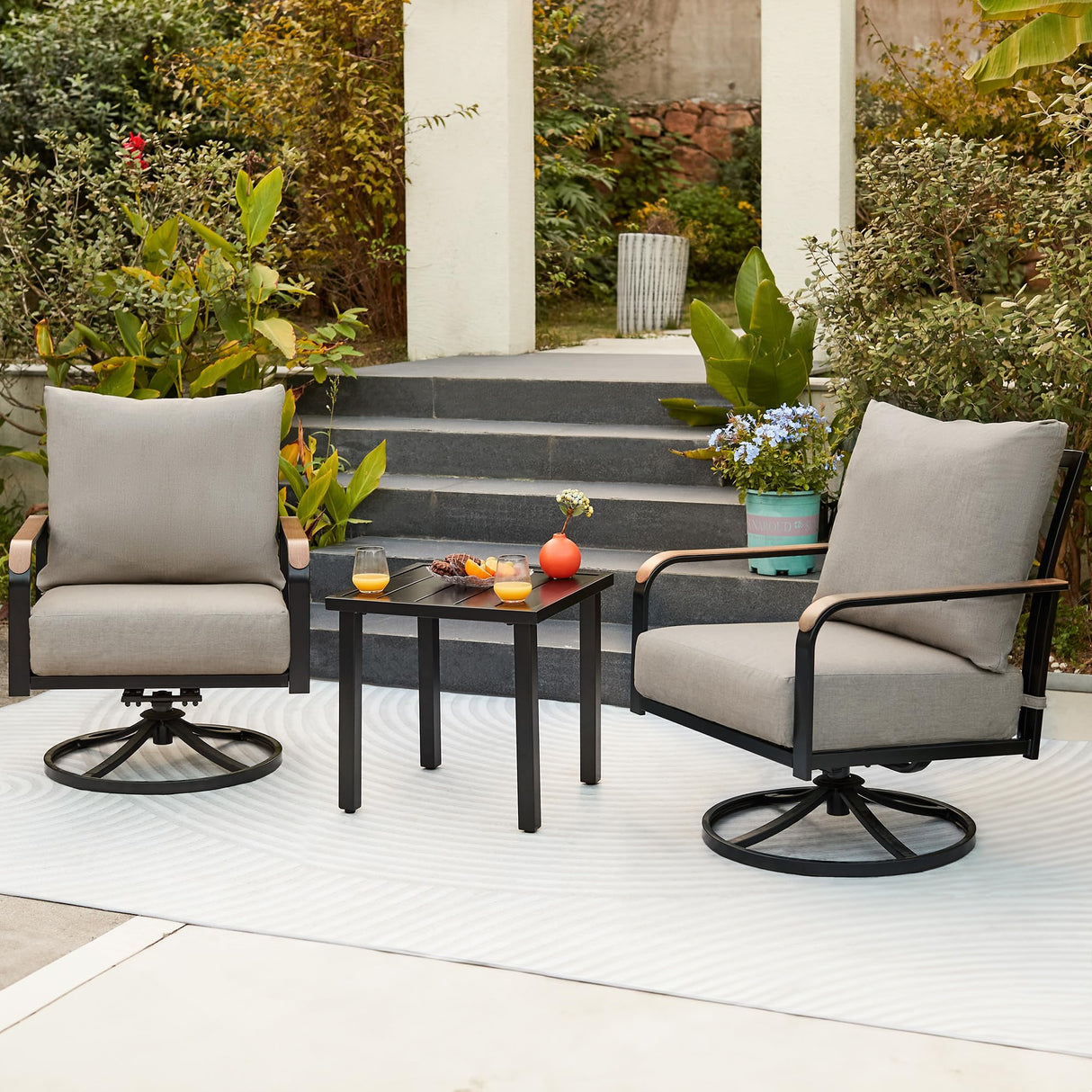 Outdoor Bistro Set, 3 Piece Swivel Glider Rocking Chairs Patio Conversation Furniture